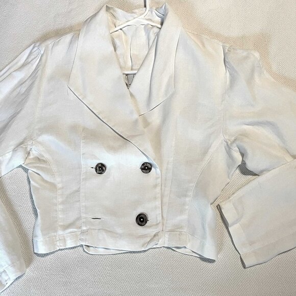 White 100% Pure Linen Cropped Jacket and Pants - Picture 4 of 8